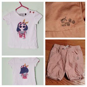 LOT Maison Jean Bourget Graphic Summer Girl T-Shirt & Obaibi Rose Pink Pants 6M